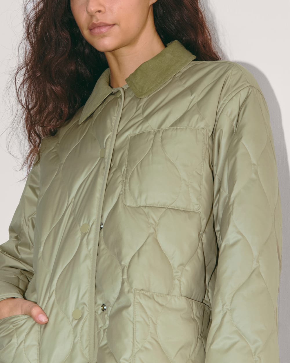 The Quilted Ranch Jacket in Eucalyptus — detail view