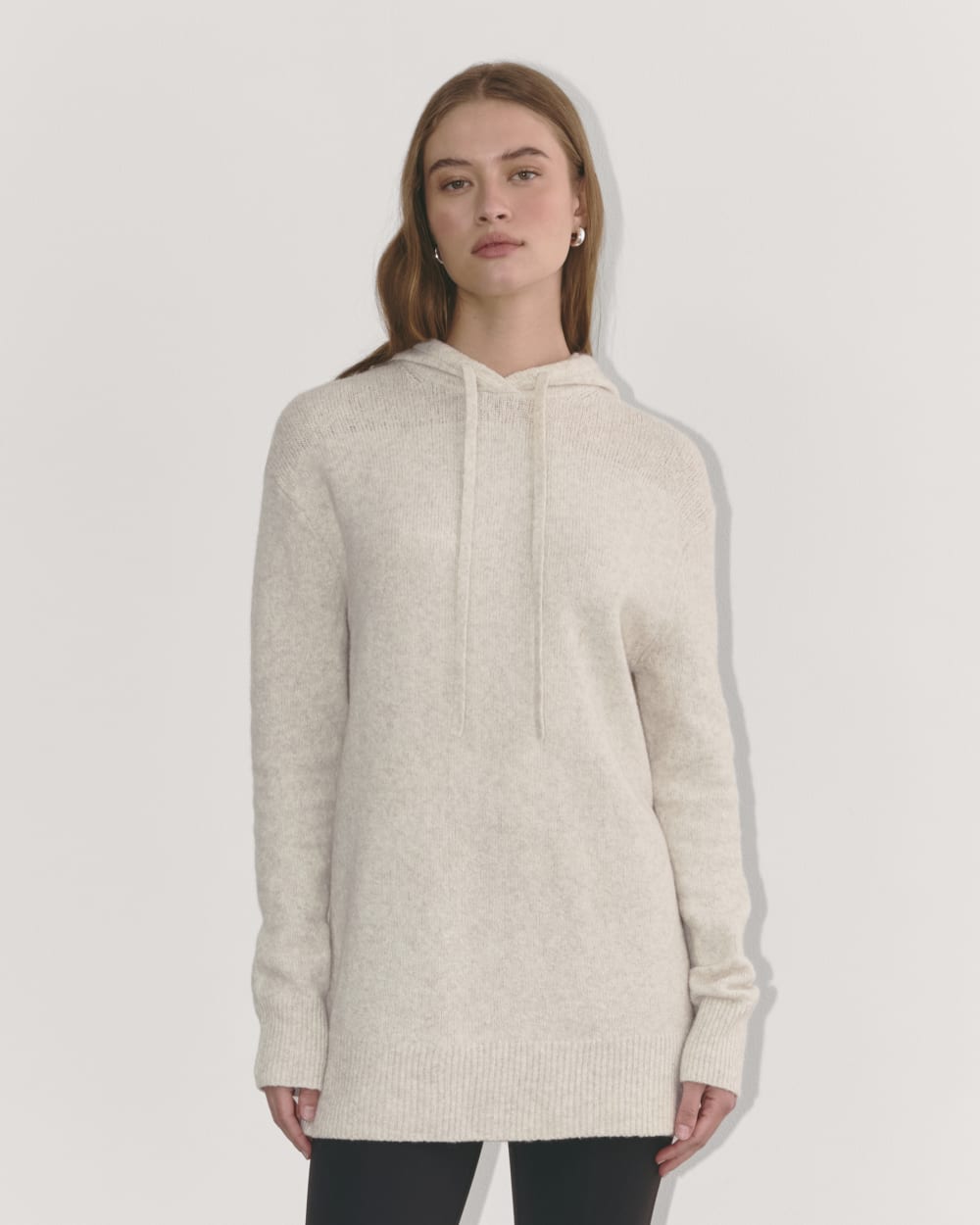 The Oversized Hoodie in Plush Cotton in Heathered Oat — front view
