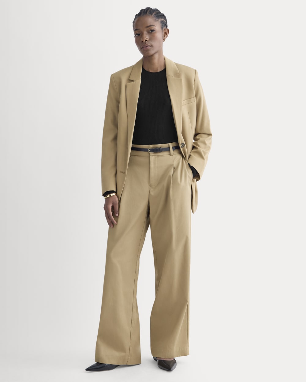 Wide-Leg Trouser in Buttersmooth in Ash Brown — front view