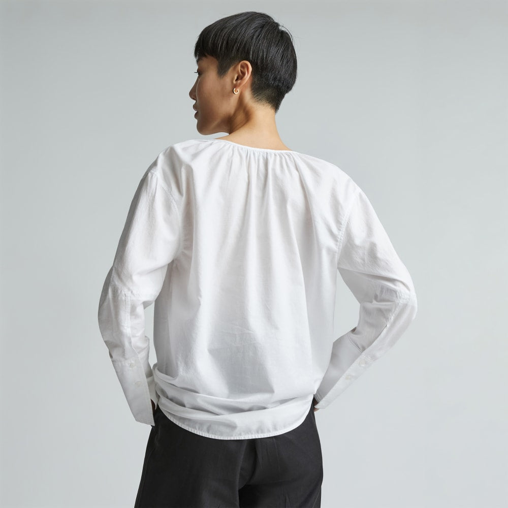 The Silky Cotton Balloon Sleeve Top in White — detail view