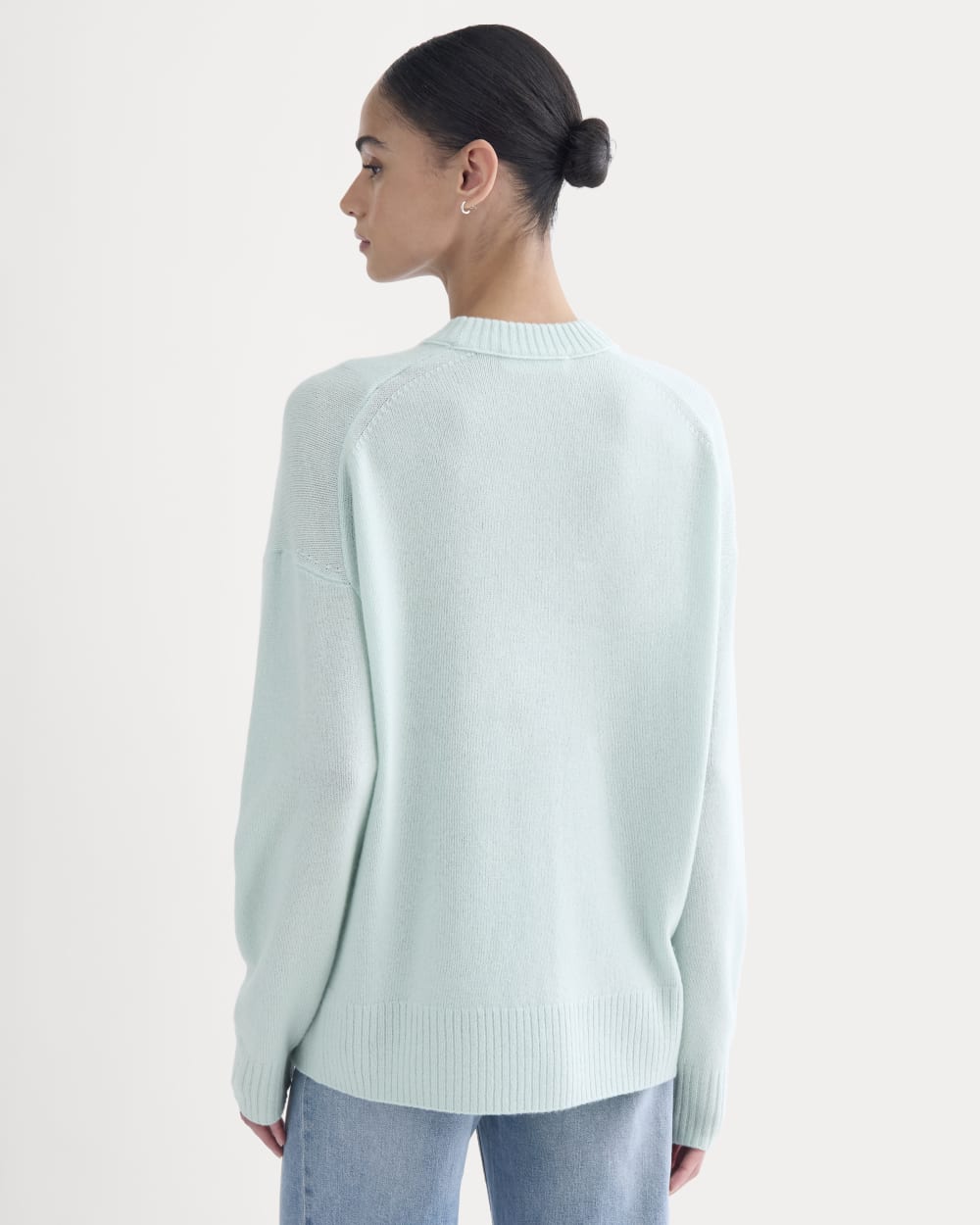 Cashmere Boyfriend Sweater in Chalk Blue — detail view