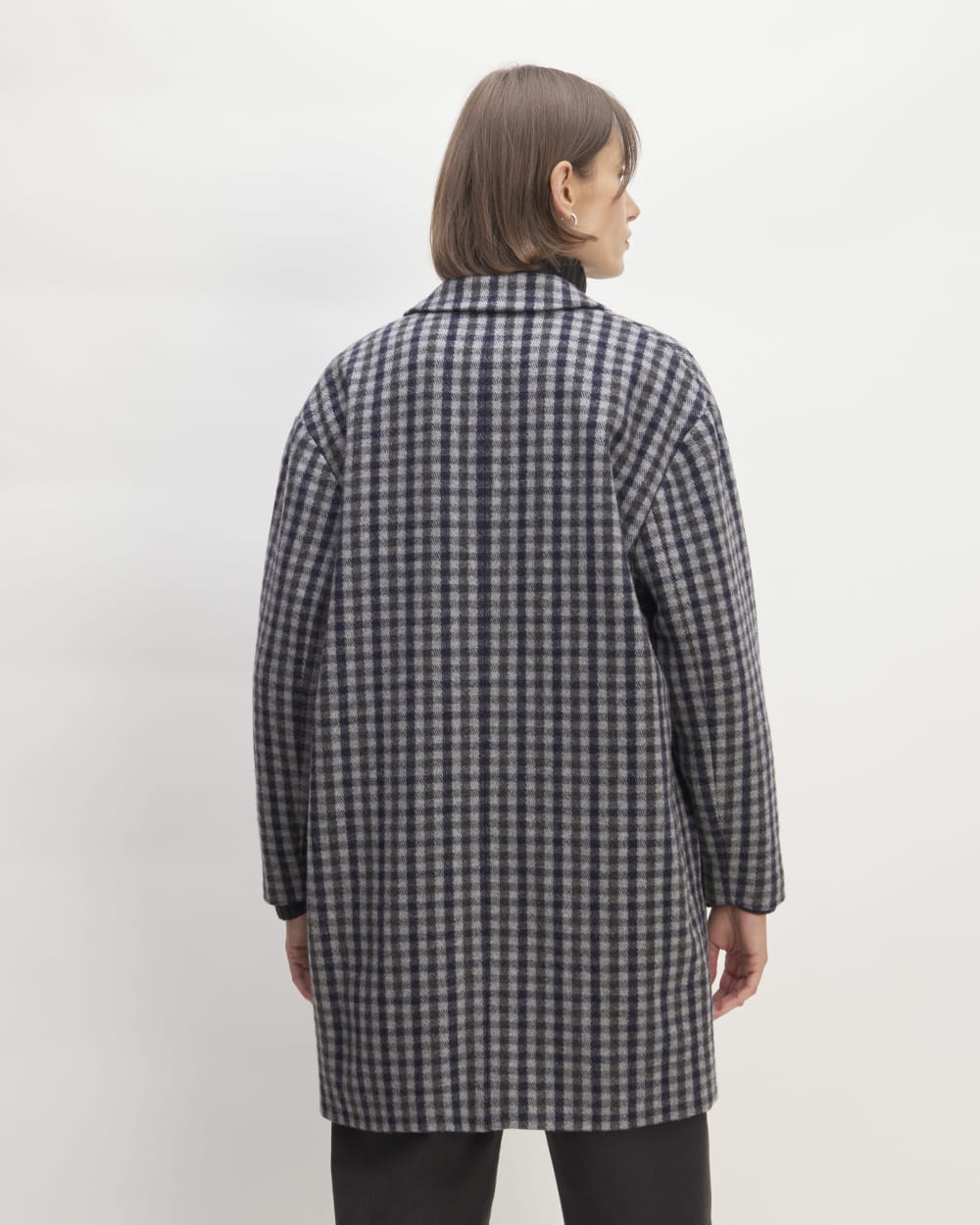 The Italian ReWool® Cocoon Coat in Grey / Charcoal / Navy Check — detail view