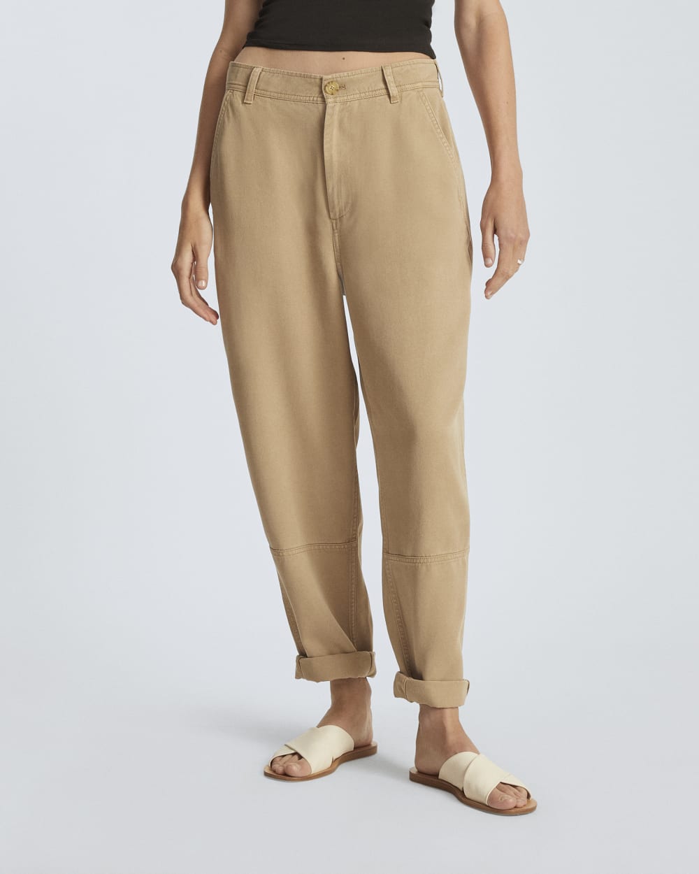 The Chino in Buttersoft in Dark Khaki — detail view