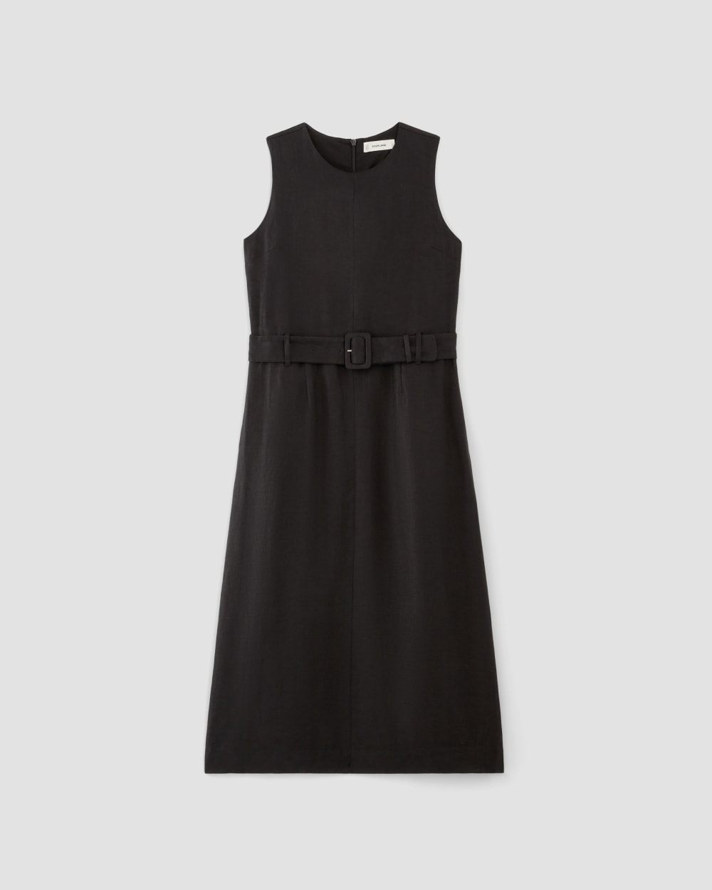 The Linen Belted Midi Dress in Black — alternate view