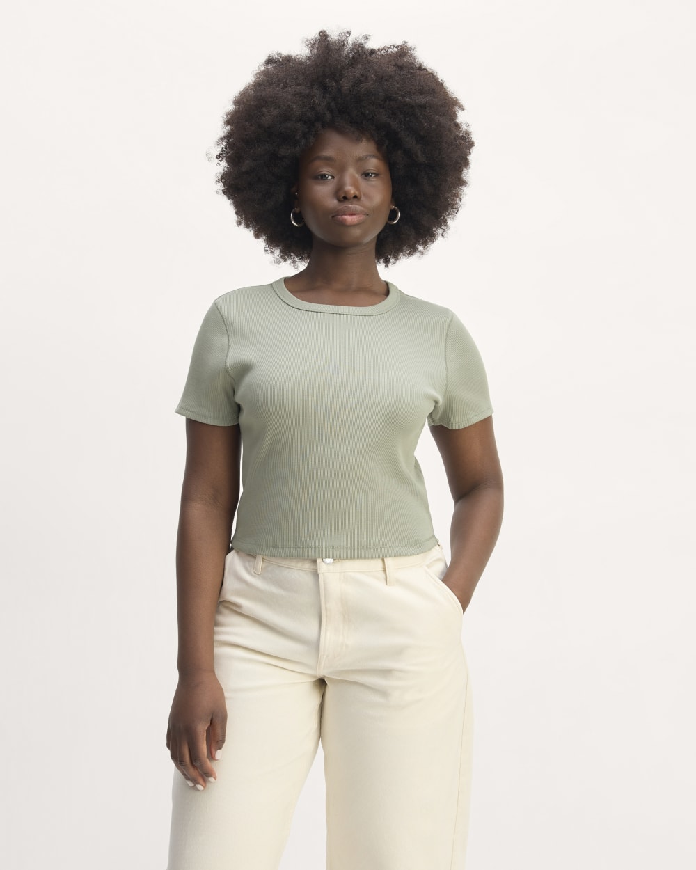 The ’90s Rib Tee in Sage Green — detail view