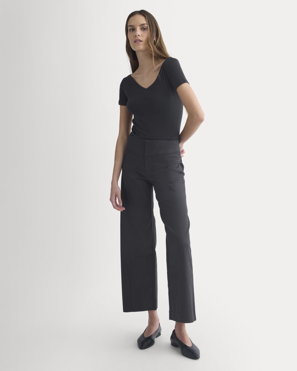 Tailored Drape Seam Pant in Black — front view