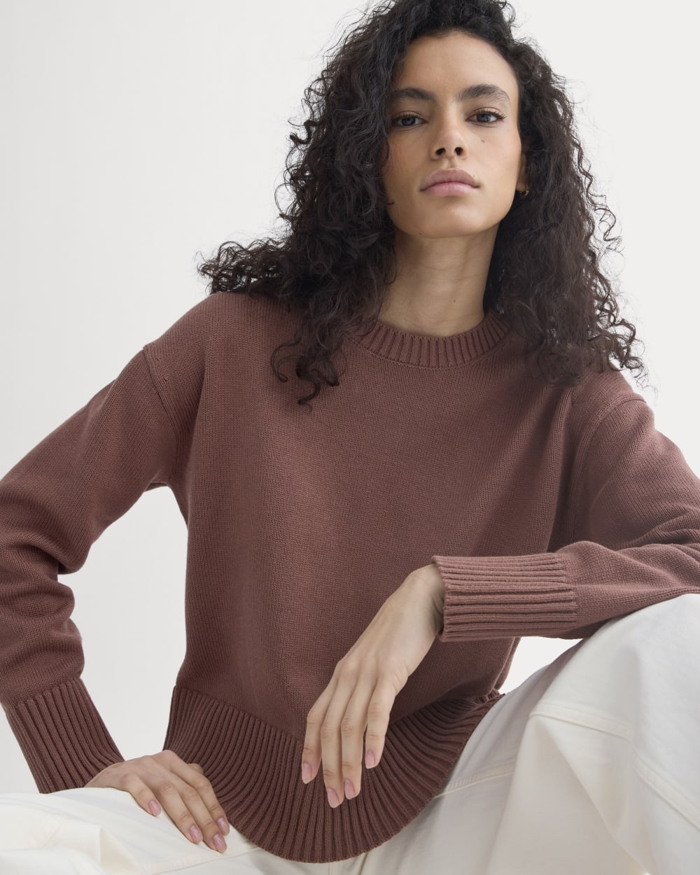 The Boxy Sweater in Everyday Cotton in Mocha — front view