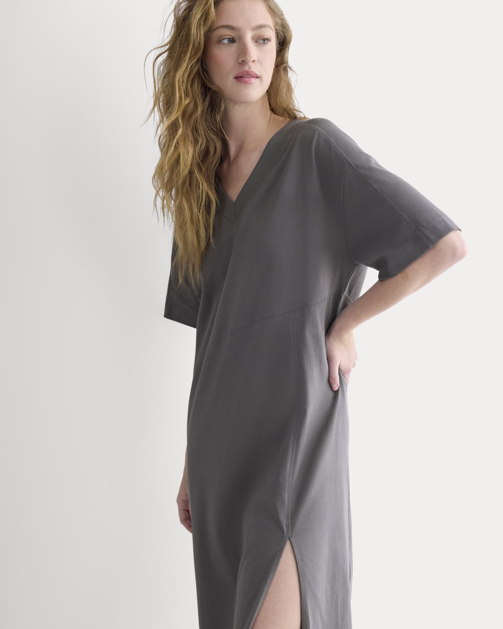Weekend Tee Midi Dress in Charcoal Grey — detail view