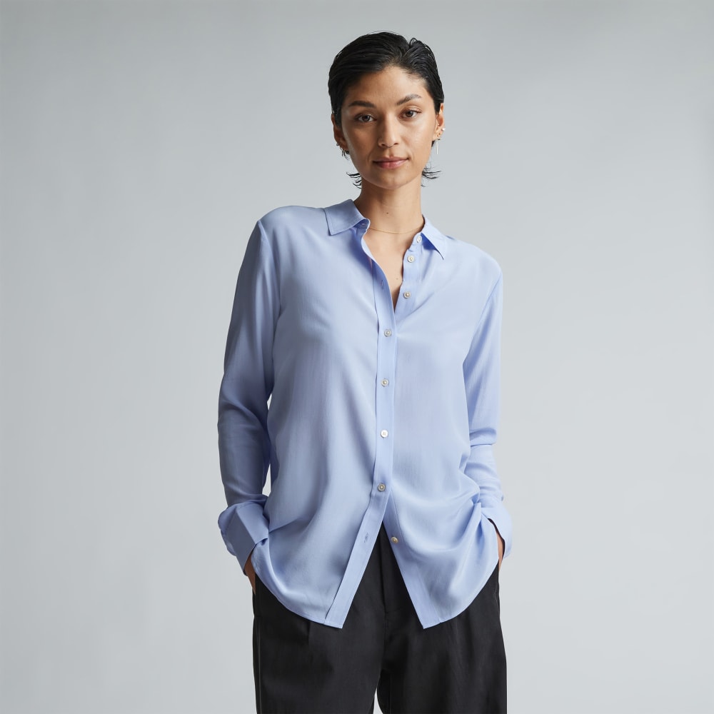 The Must-Have Shirt in Washable Silk in Periwinkle — front view
