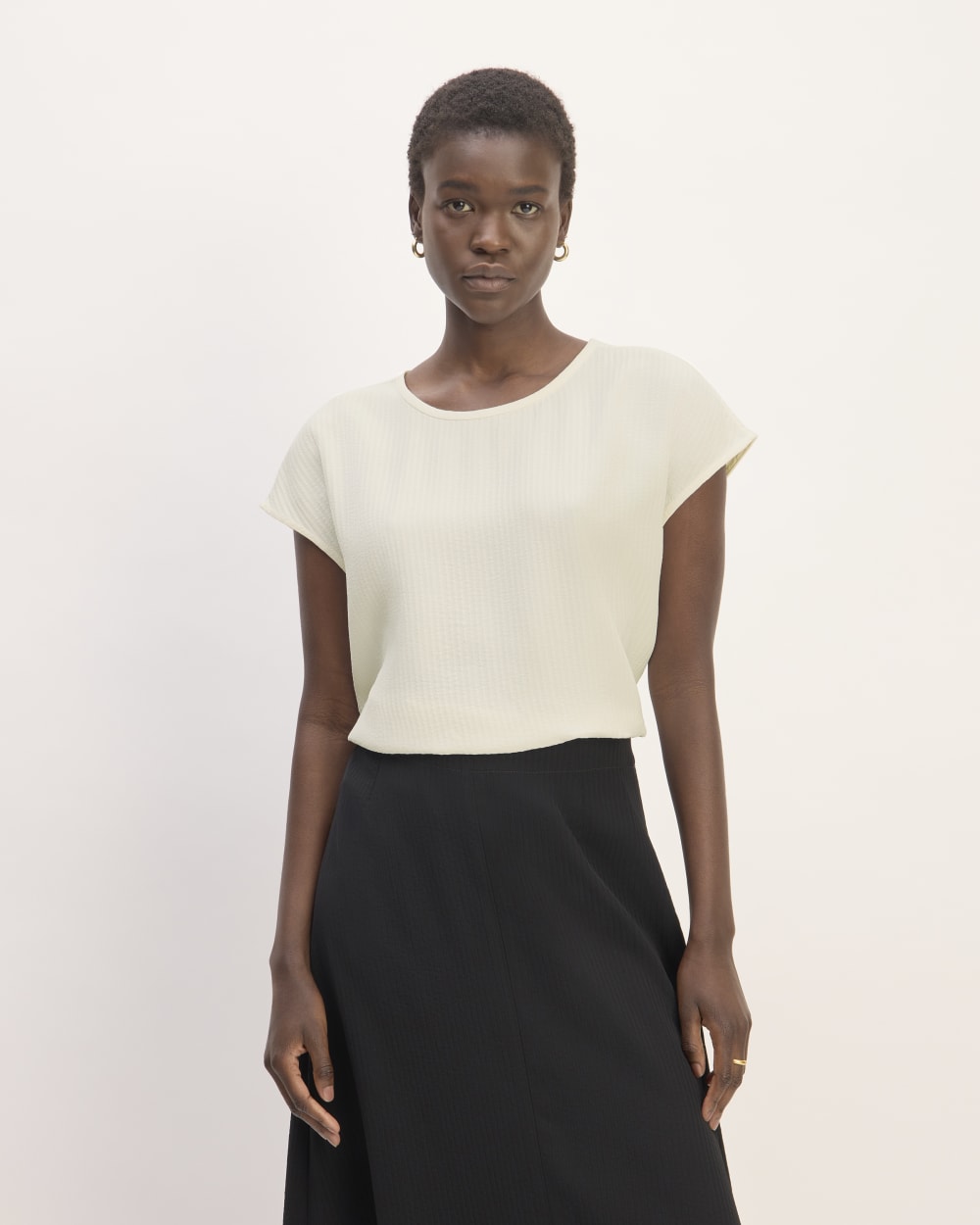 The Mini Jacquard Stripe Top in Bone — front view
