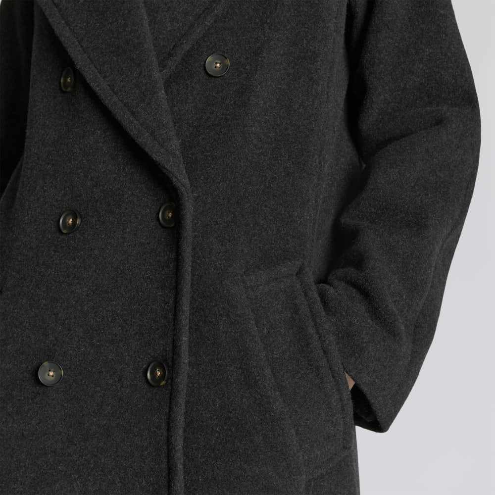 The Italian ReWool® Long Peacoat in Heathered Black — detail view