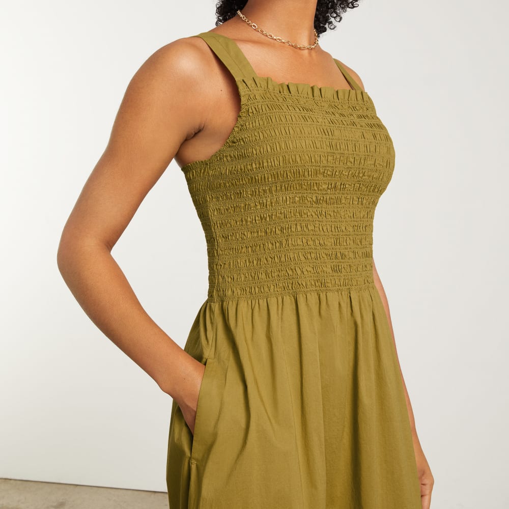 The Smock Dress in Autumn Fern — detail view