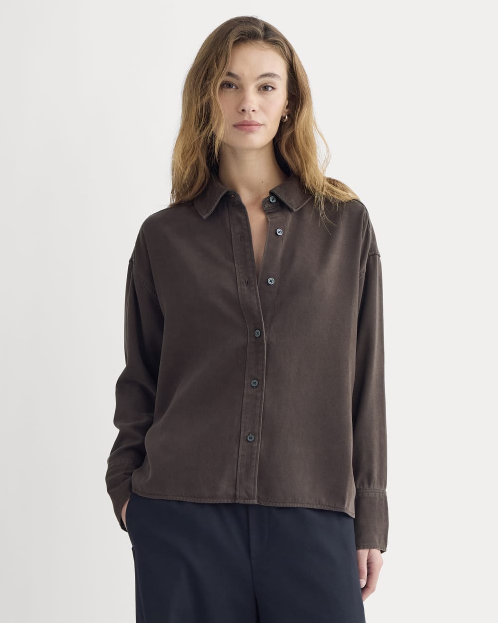Boxy Shirt in Buttersoft in Coffee Bean — front view