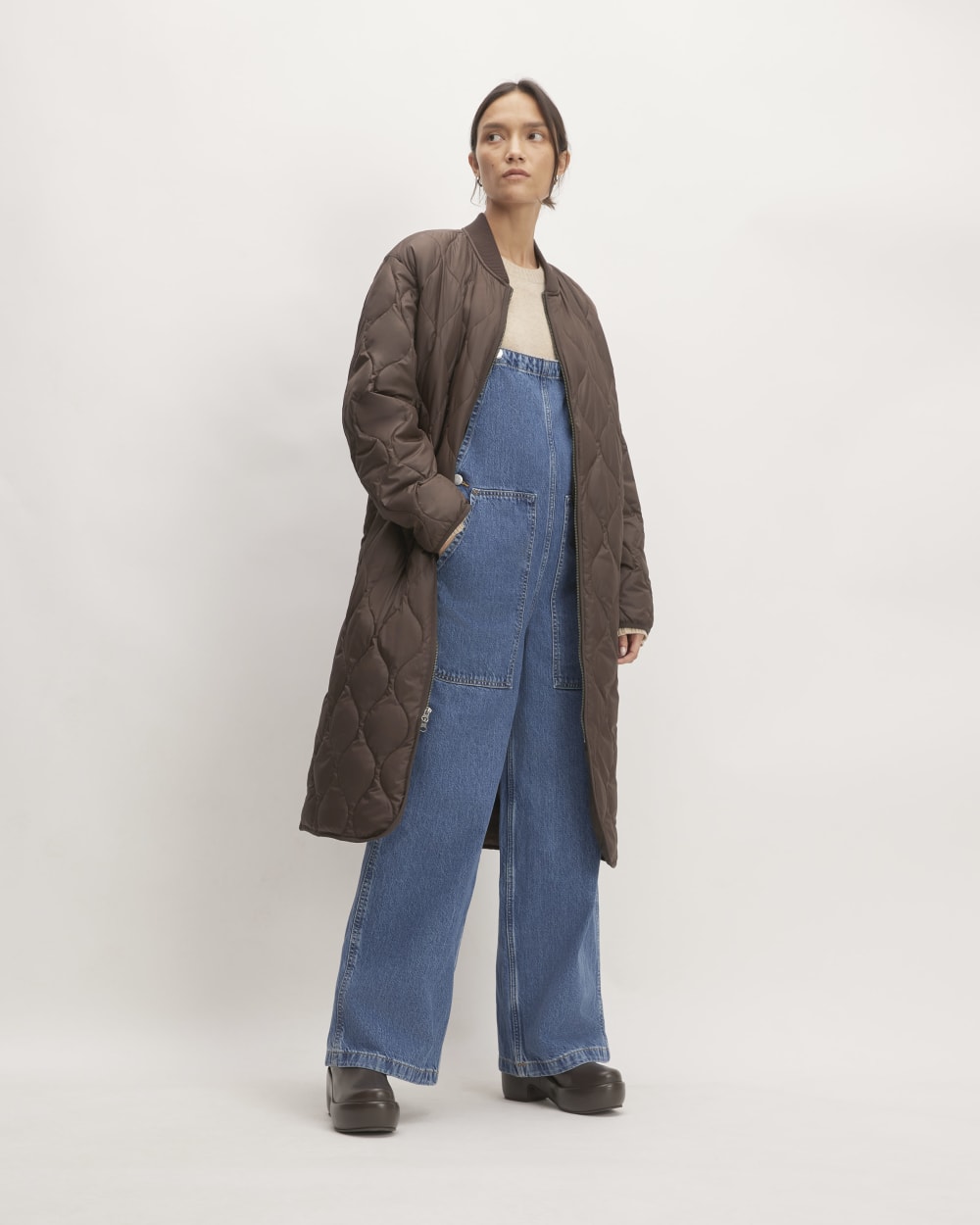 The ReNew Long Liner in Earth Brown — front view