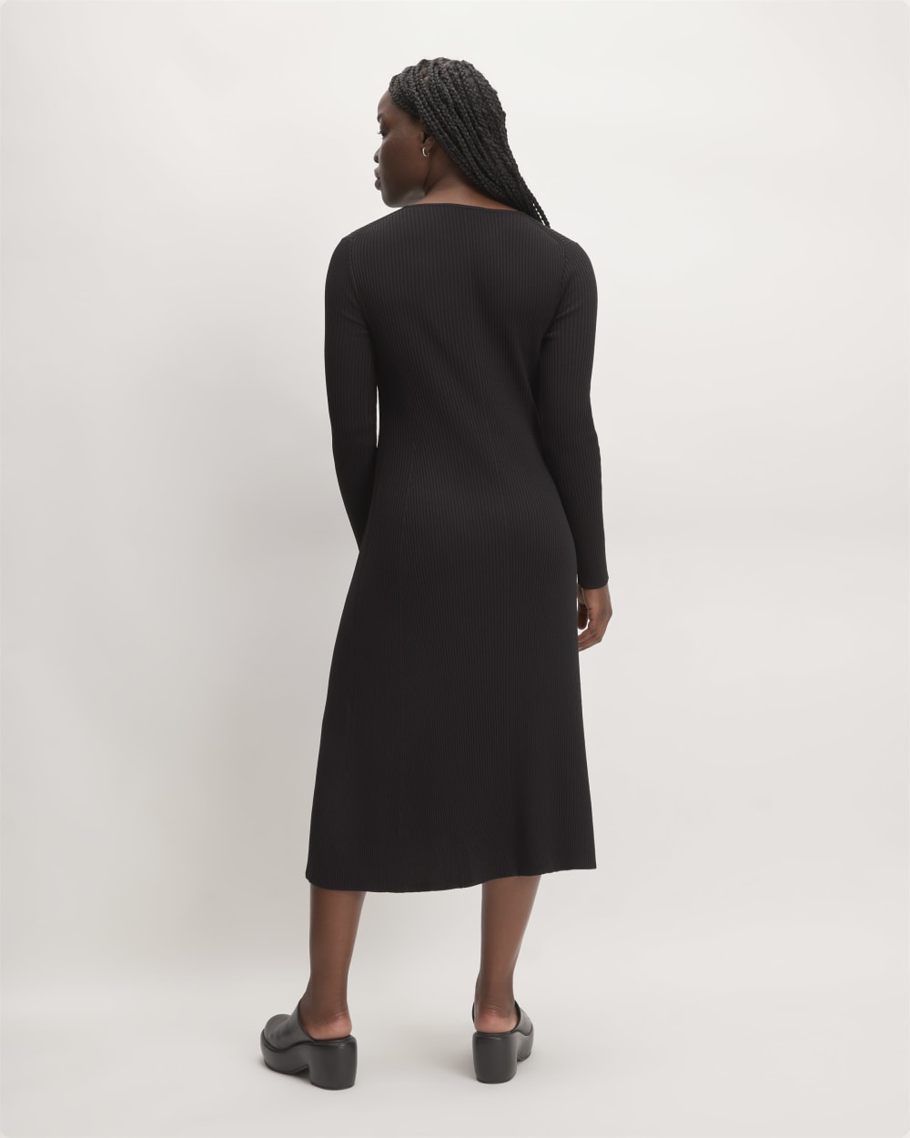 The Ribbed Scoopneck Dress in Black — detail view