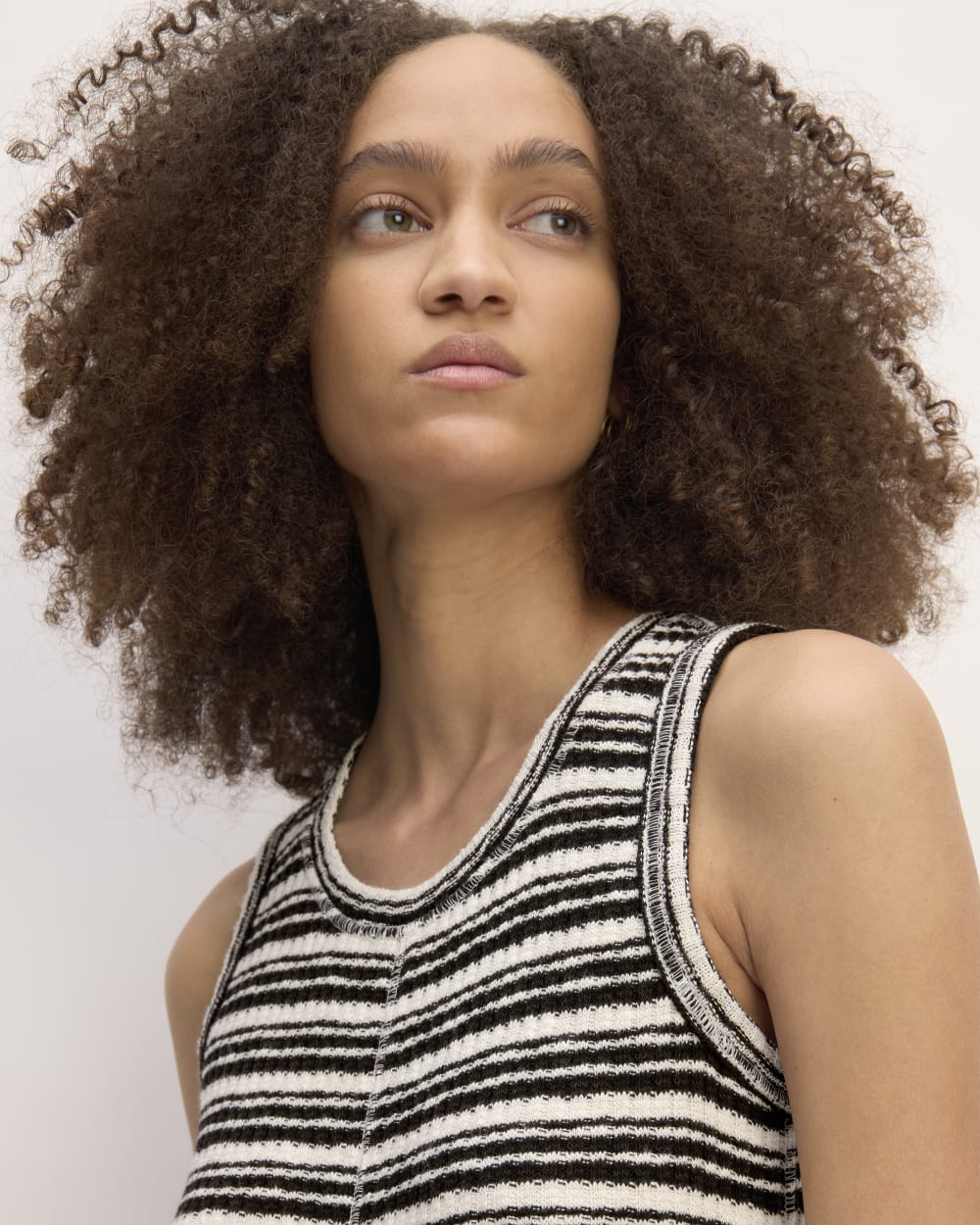 The Rib-Knit A-Line Tank Dress in Bone / Black — detail view
