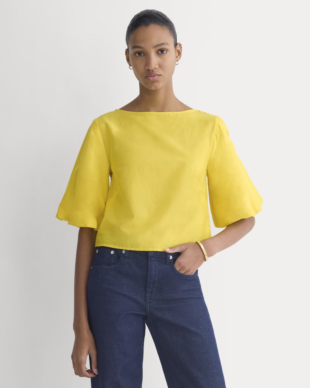 Bubble-Sleeve Top in Passion Fruit — front view