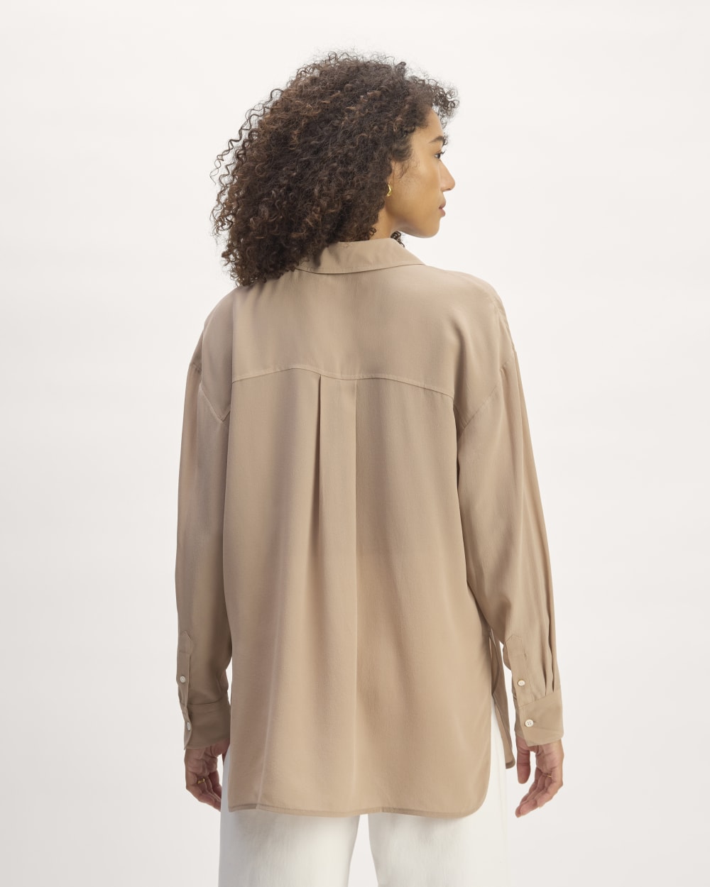 The Boyfriend Shirt in Washable Silk in Chanterelle — detail view
