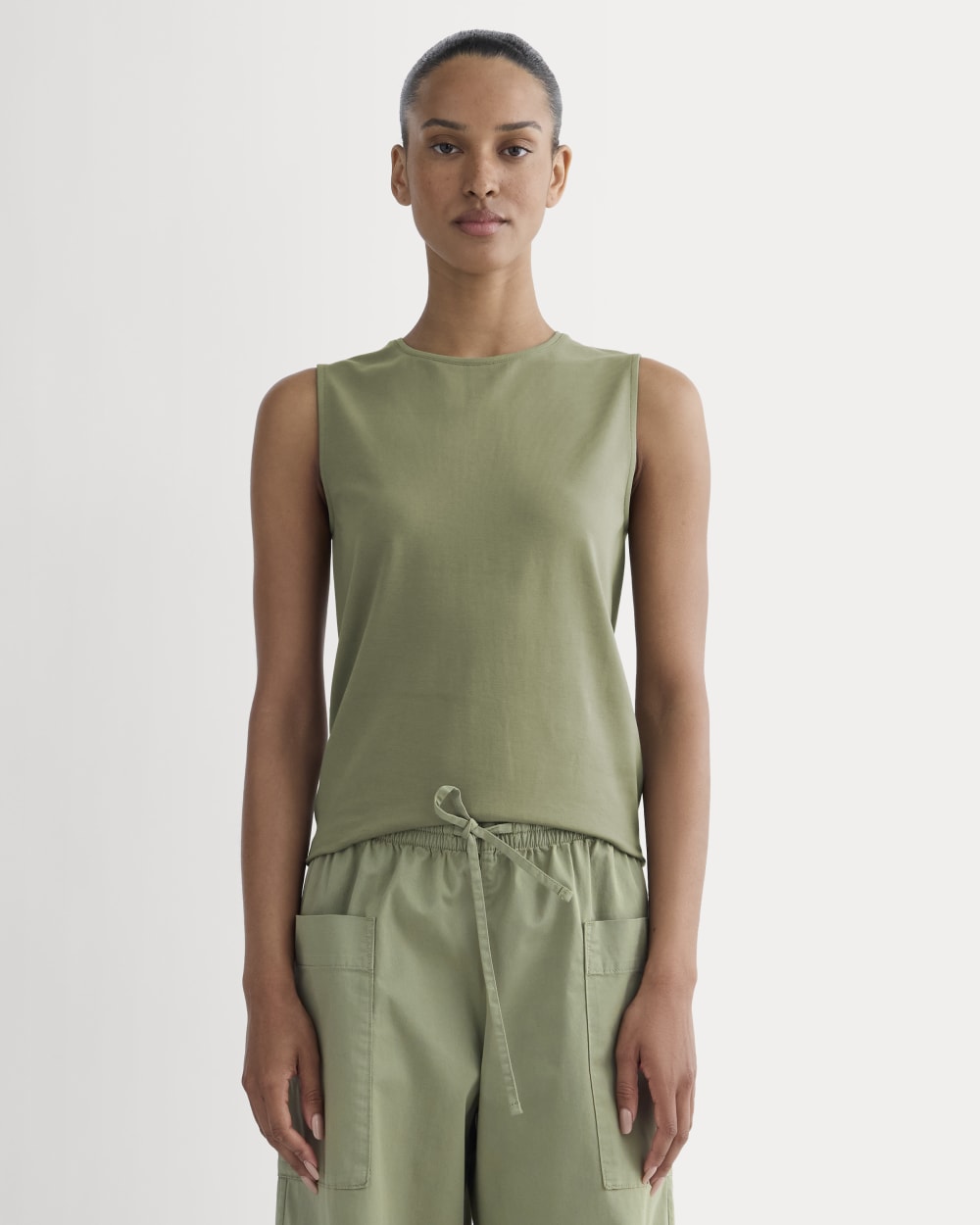 The Form Tank in Lichen Green — front view