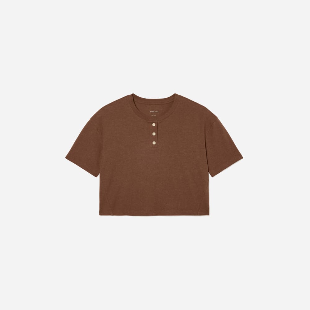 The Vintage Henley Hemp Tee in Espresso — front view