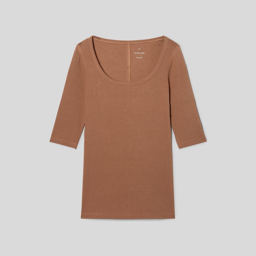 The Luxe Micro-Rib Scoop-Neck Tee in Carob Brown — alternate view