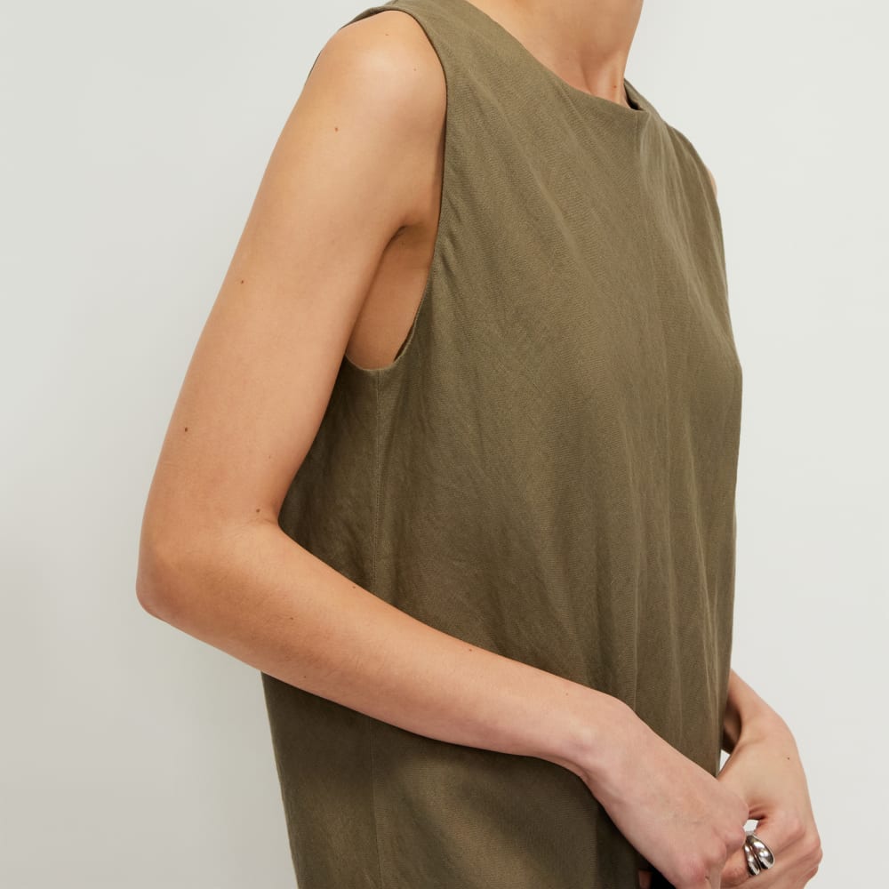 The Linen Bias Cut Dress in Kalamata — detail view