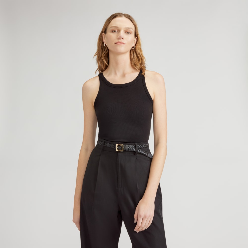 The Supima® Micro-Rib Cropped Tank in Black — front view