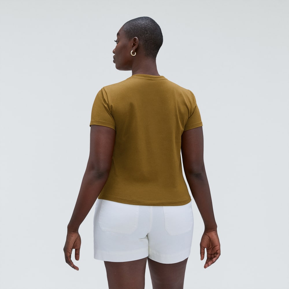 The Box-Cut Tee in Essential Cotton in Tapenade — detail view