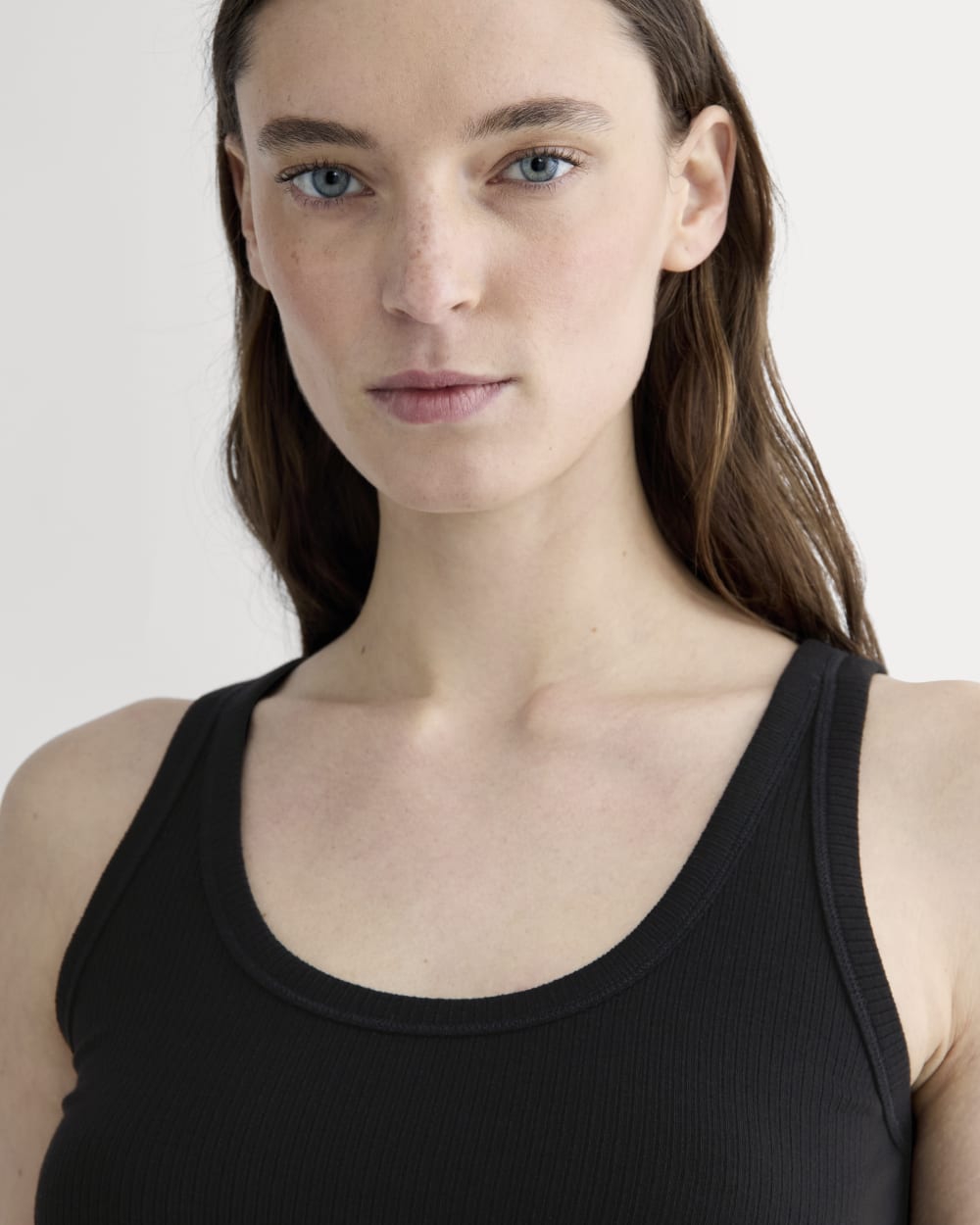 The Shimmy Scoop-Neck Tank in Black — detail view