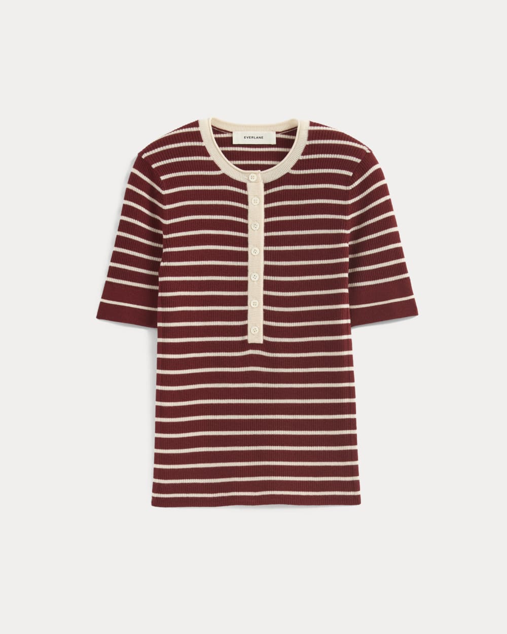 The Short-Sleeve Henley in Ultrasoft Merino in Merlot / Parchment — alternate view