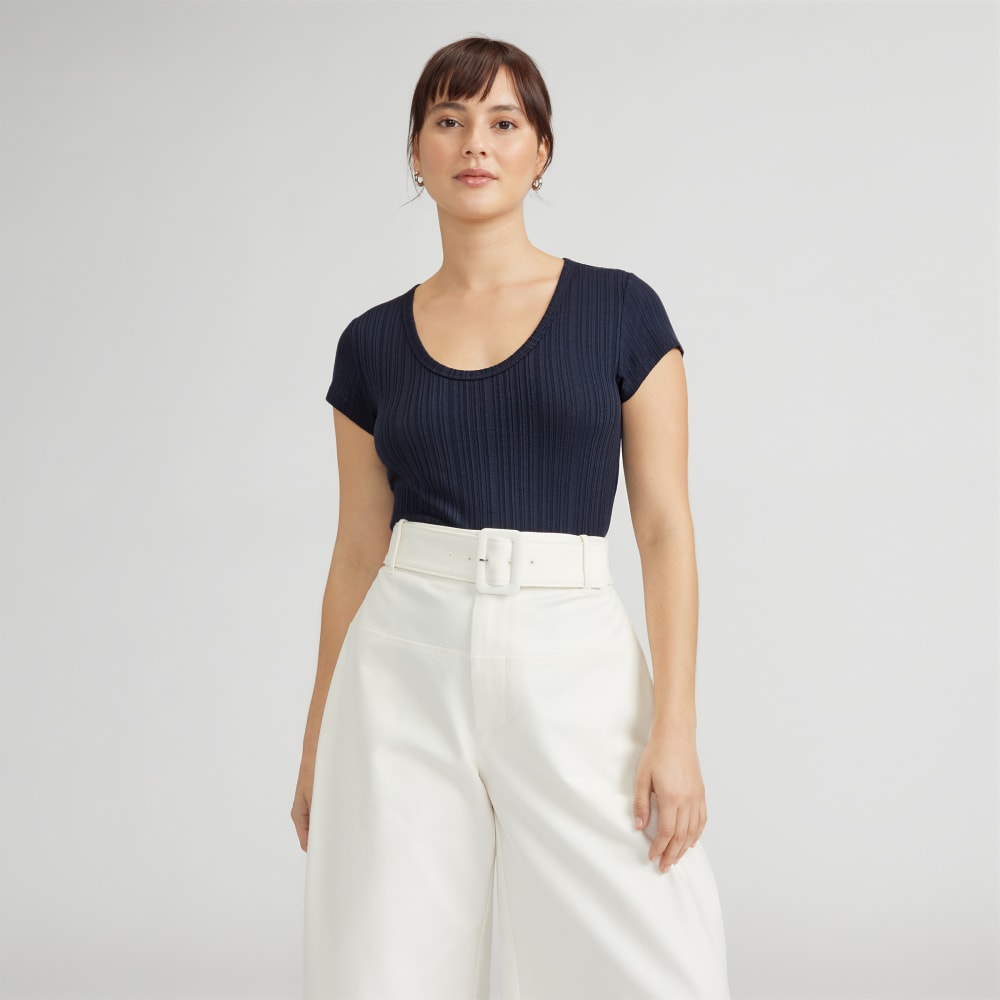 The Rib Soft Knit Scoop-Neck Tee in Navy — front view