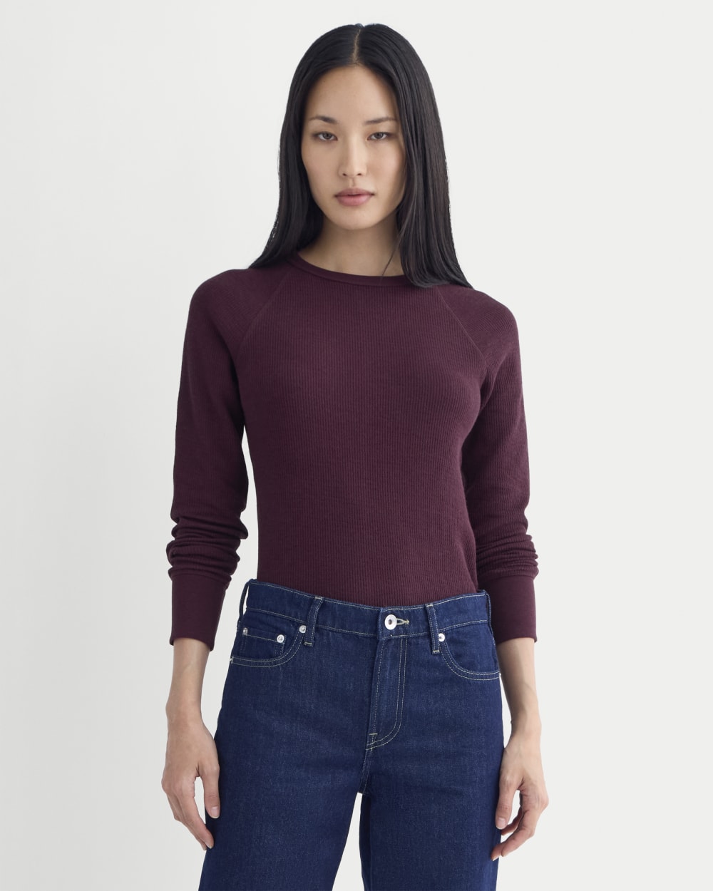 Slim-Fit Crew in Cozy Waffle in Heathered Port Royale — front view