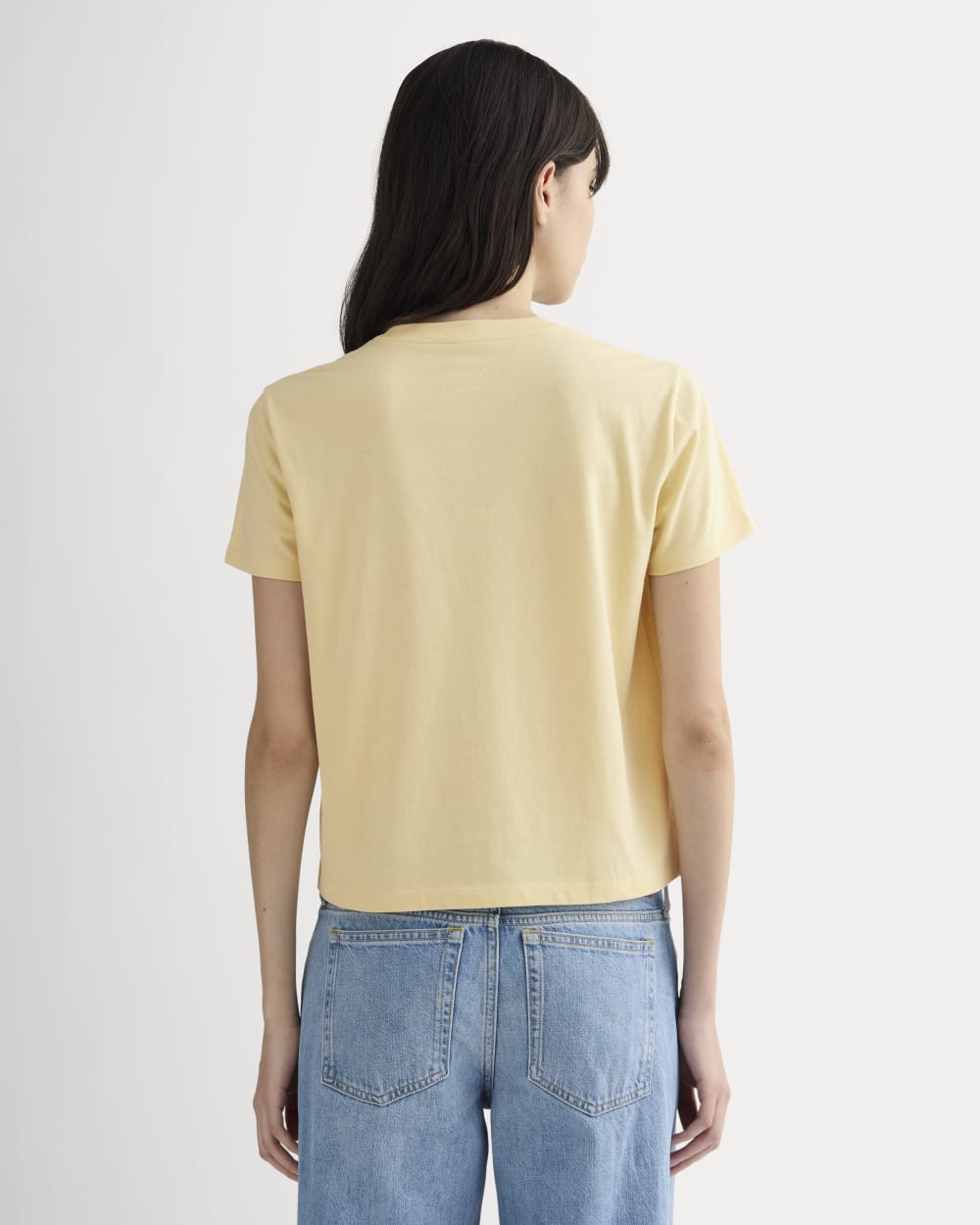 The Box-Cut Tee in Essential Cotton in Banana Crepe — detail view