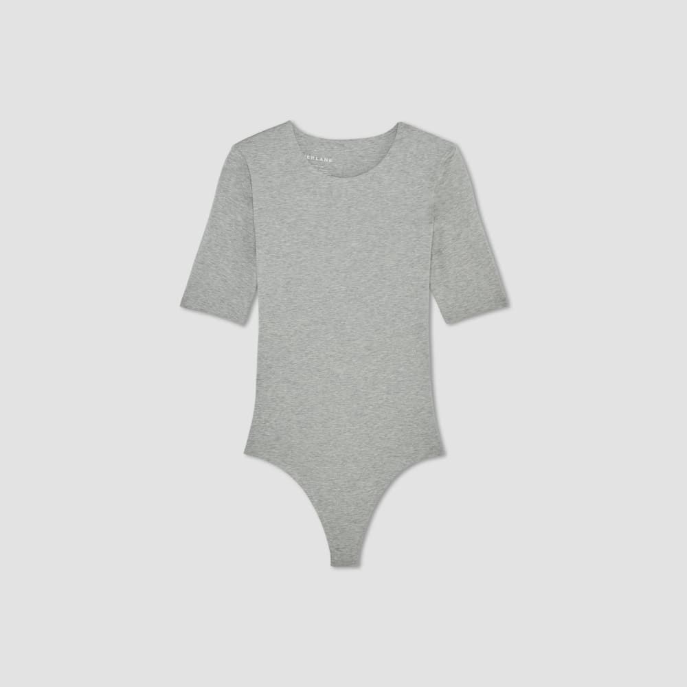 The Short-Sleeve Crew Neck Bodysuit in Heathered Grey — alternate view