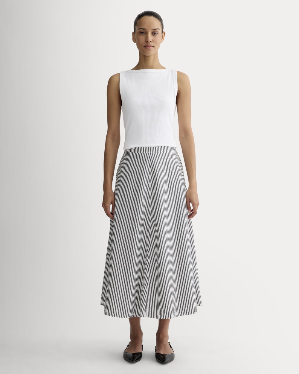The Midi Skirt in Ultrasoft Cotton in Optic White / Black — front view