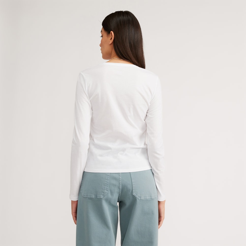 The Organic Cotton Long-Sleeve Crew in White — detail view
