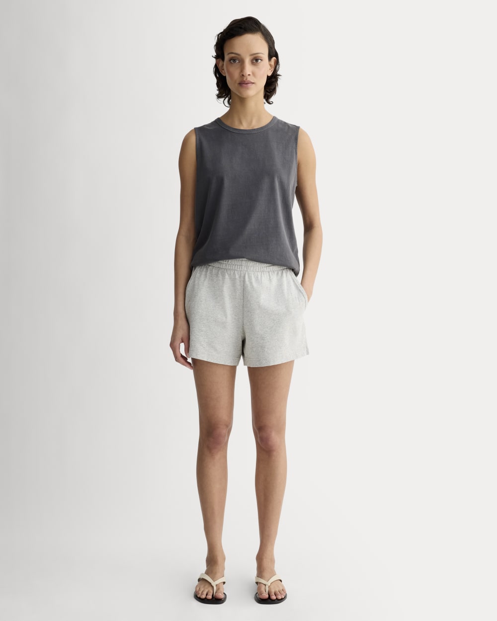 The Off-Duty Short in Pale Heather Grey — front view