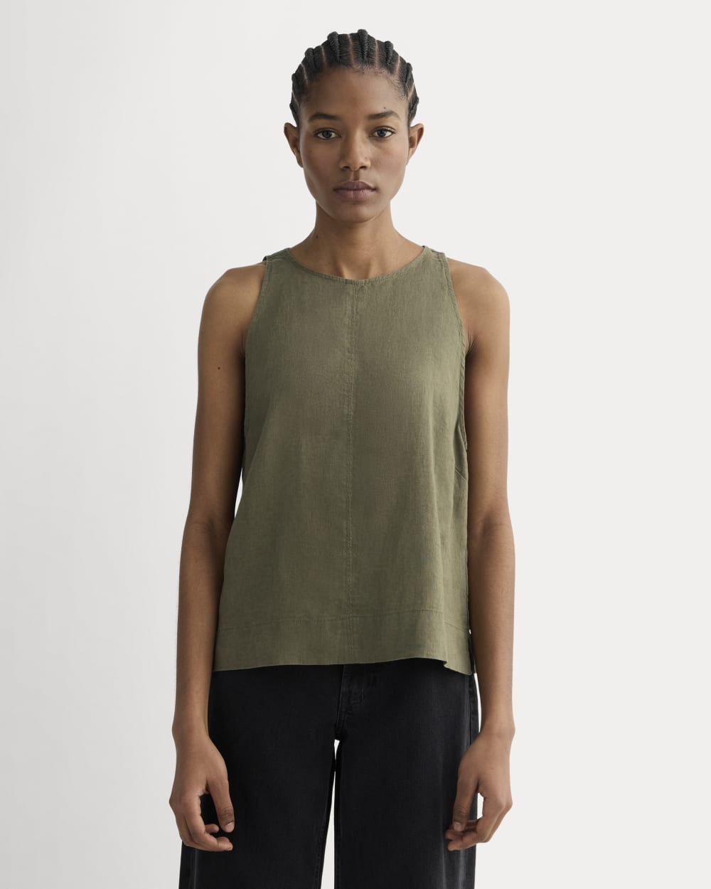 The Linen High-Neck Tank in Kalamata — front view