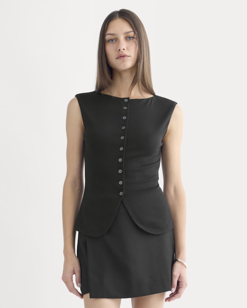 Sleeveless Button-Up in Butterluxe in Black — front view