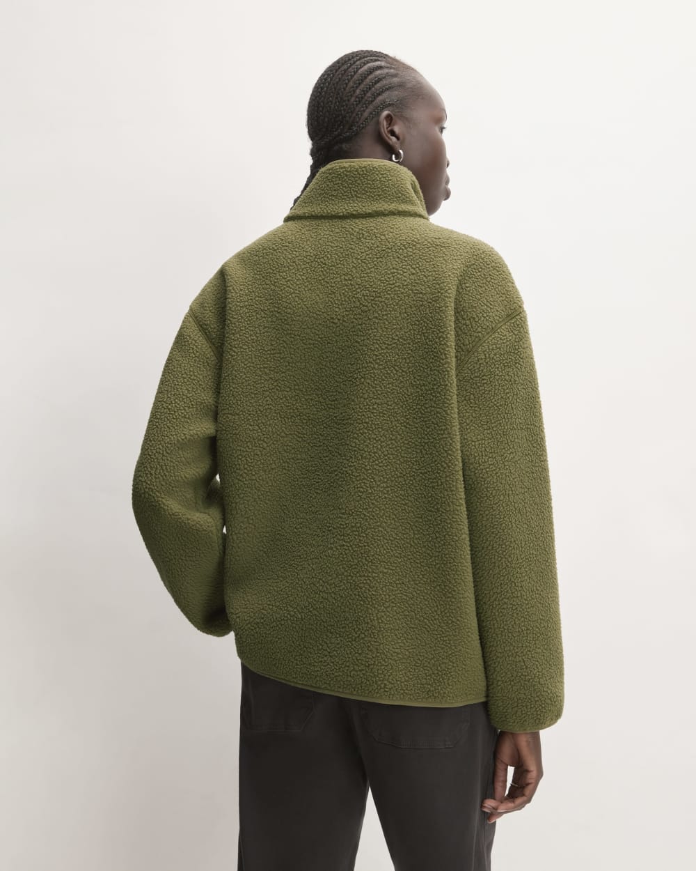 The ReNew Fleece Oversized Half-Zip in Kalamata — detail view
