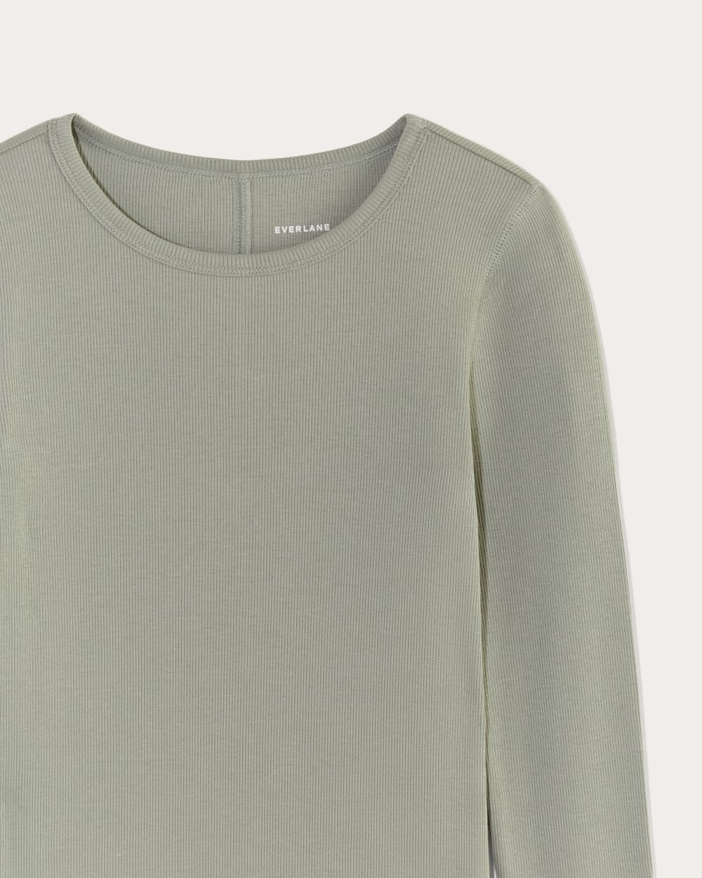 The Luxe Rib Long-Sleeve Crew in Sage Green — detail view