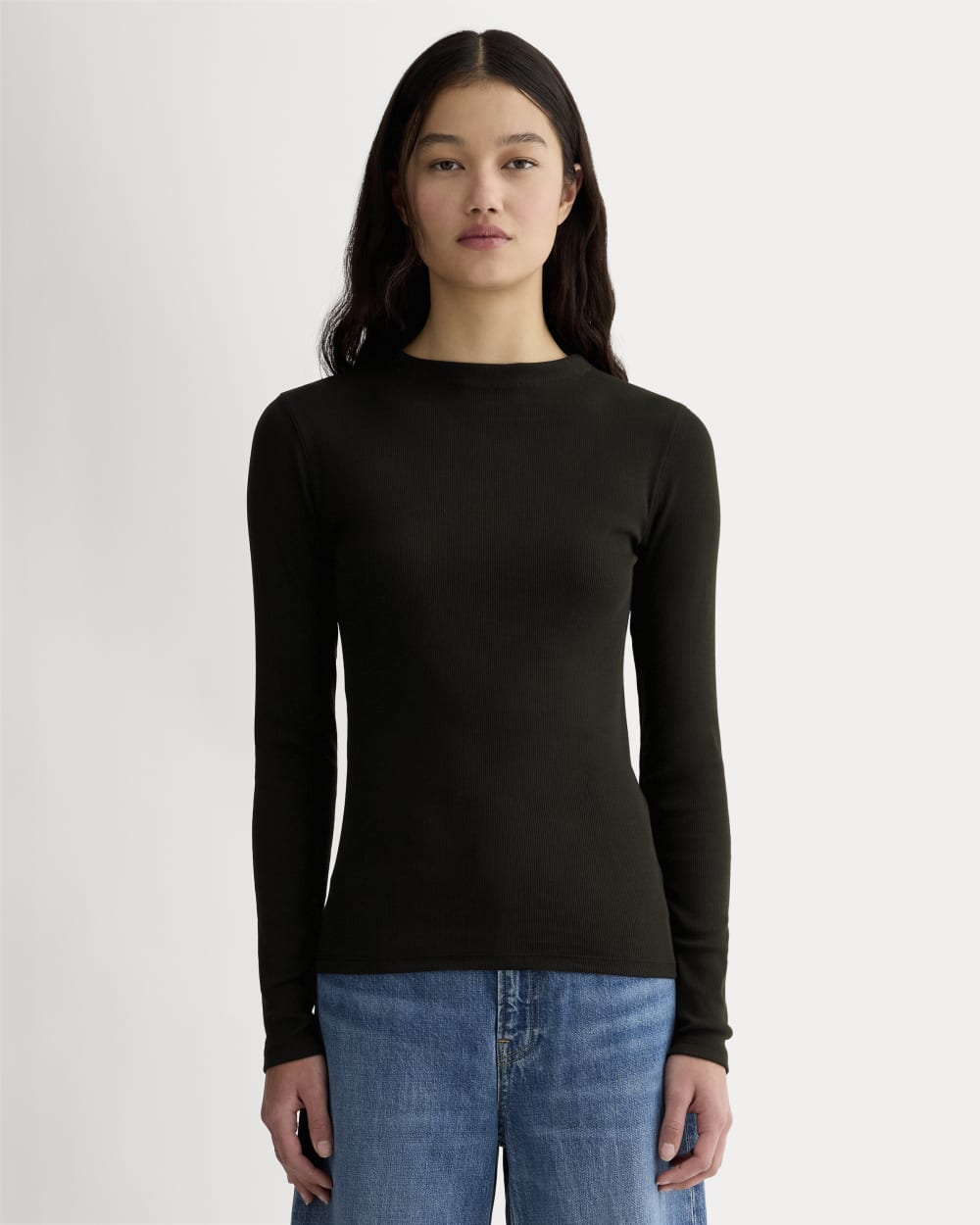 The Luxe Rib Funnel-Neck Tee in Black — front view