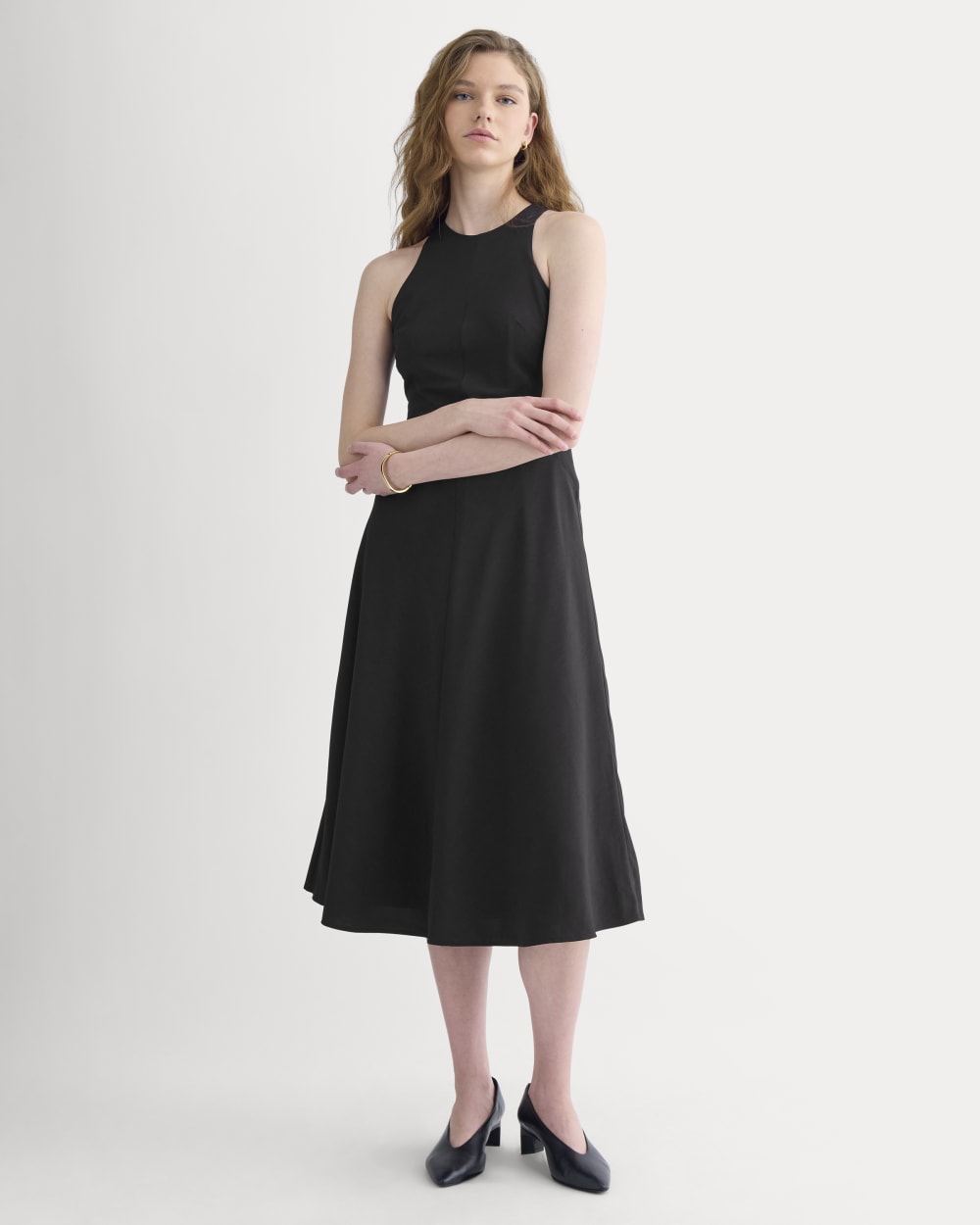 Sleeveless Seamed Dress in Black — detail view