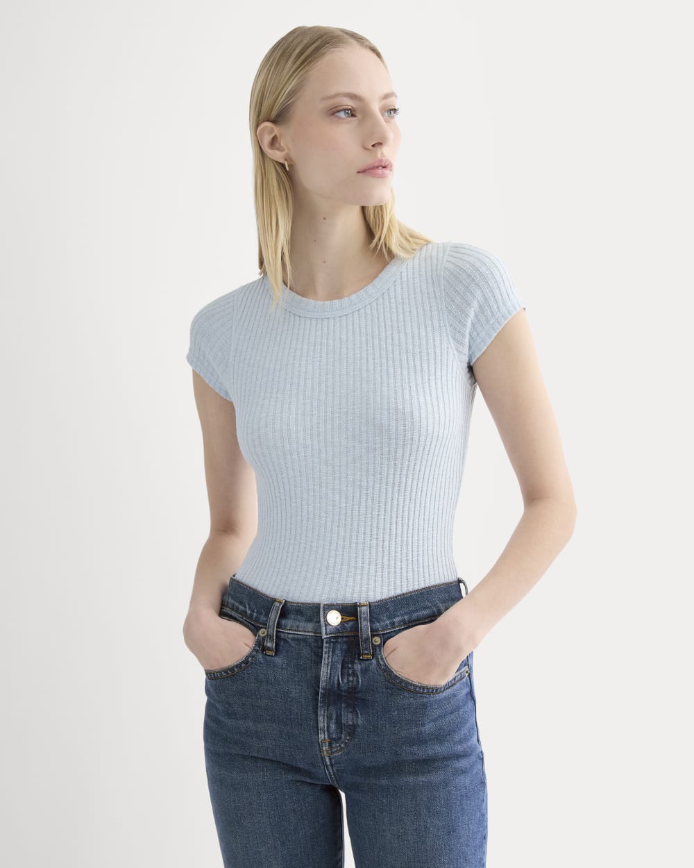 The Cozy Rib Tee in Skywriting — front view