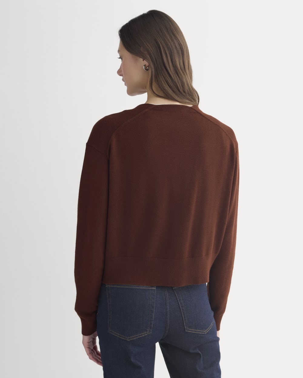 Deep V-Neck Cardigan in Cotton Merino in Whipped Cream — detail view