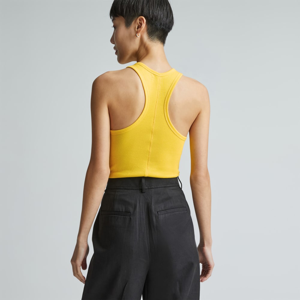 The Luxe Rib Racerback Tank in High Visibility Yellow — detail view