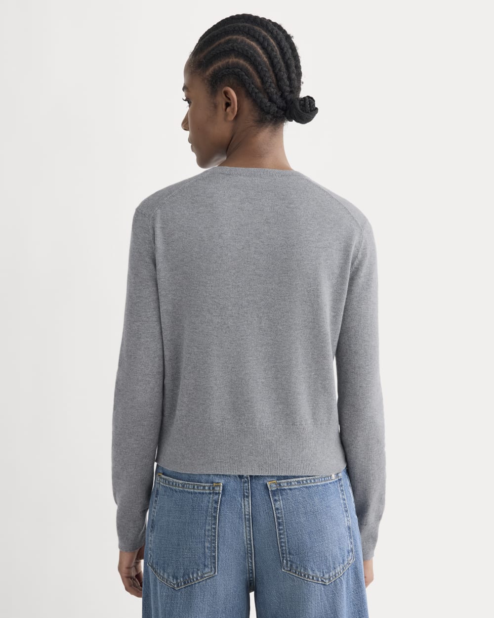 The Cropped Cardigan in Cotton Cashmere in Heather Charcoal — detail view