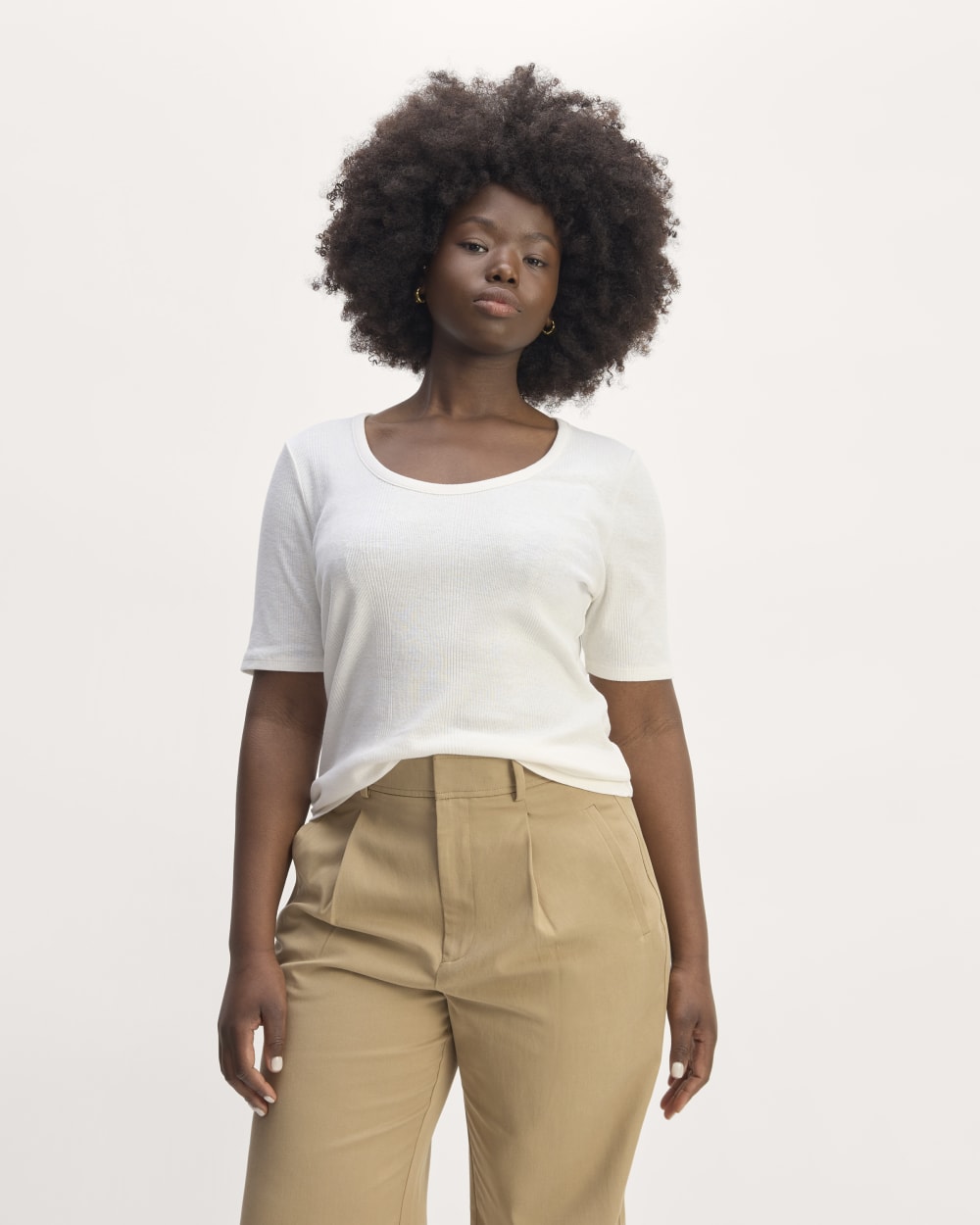 The Vintage Rib Scoop-Neck Top in Bone — front view