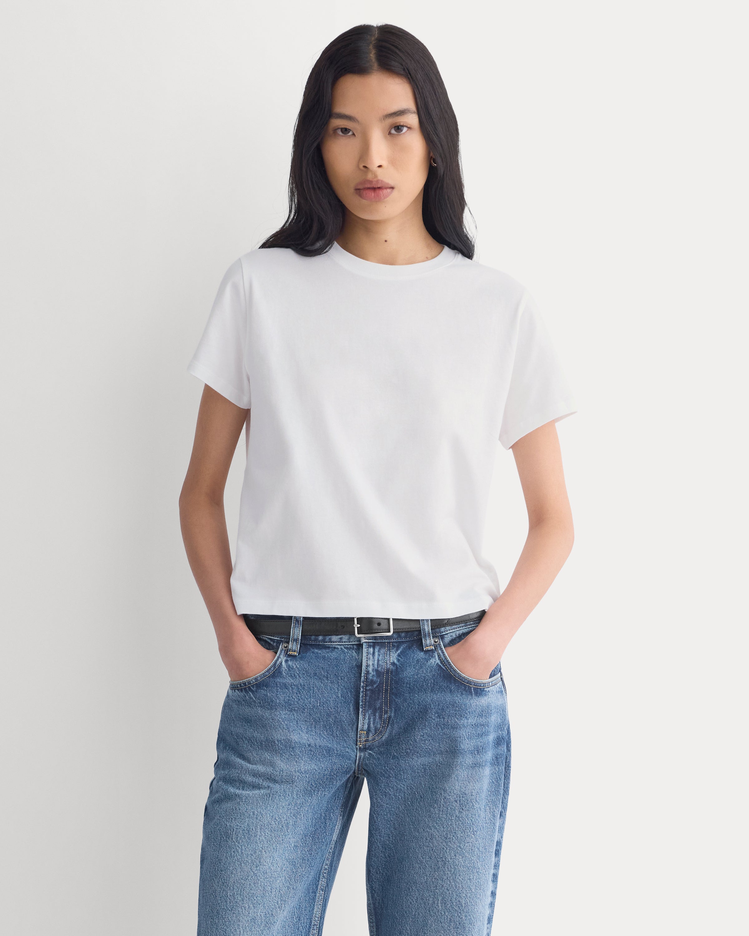 The Box-Cut Tee in Essential Cotton in White — front view