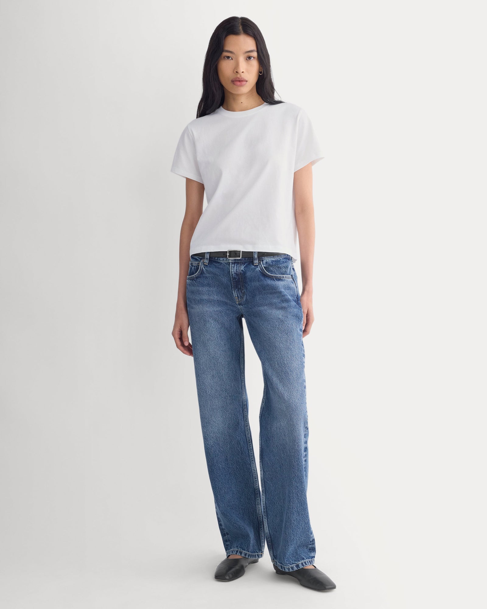 The Box-Cut Tee in Essential Cotton in White — detail view